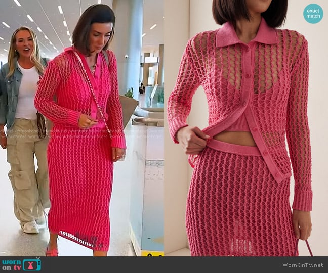 Simkhai Luza Crocheted Cotton-Blend Cardigan worn by Bronwyn Newport on The Real Housewives of Salt Lake City