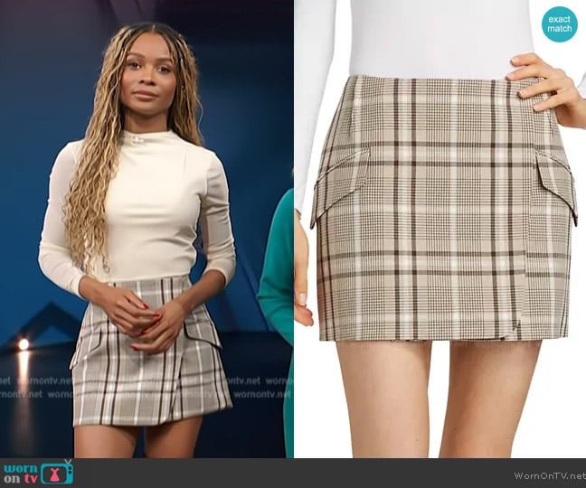 Simkhai Payton Plaid Wrap Miniskirt worn by Zuri Hall on Access Hollywood