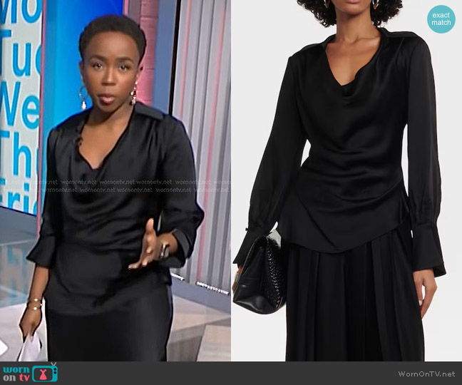 Zinhle’s black cowl neck top on NBC News Daily