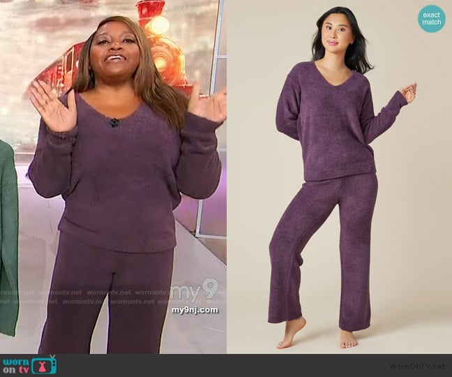 Sherri’s purple textured sweatshirt and pant set on Sherri