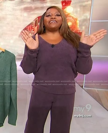 Sherri’s purple textured sweatshirt and pant set on Sherri