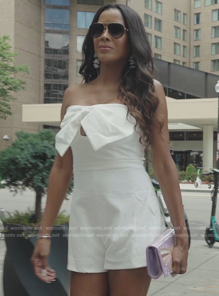 Stacey's white tie front mini dress on The Real Housewives of Potomac