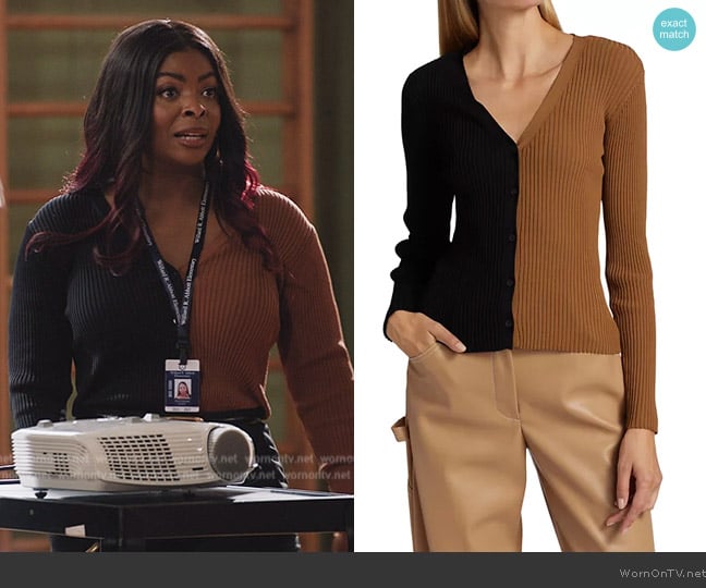 Staud Cargo Colorblock Cardigan worn by Ava Coleman (Janelle James) on Abbott Elementary