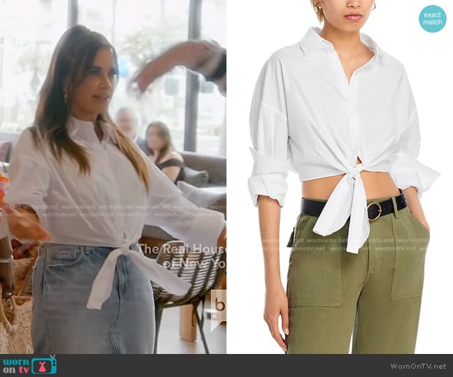 Staud Lisa Poplin Tie Crop Shirt worn by Kyle Richards on The Real Housewives of Beverly Hills