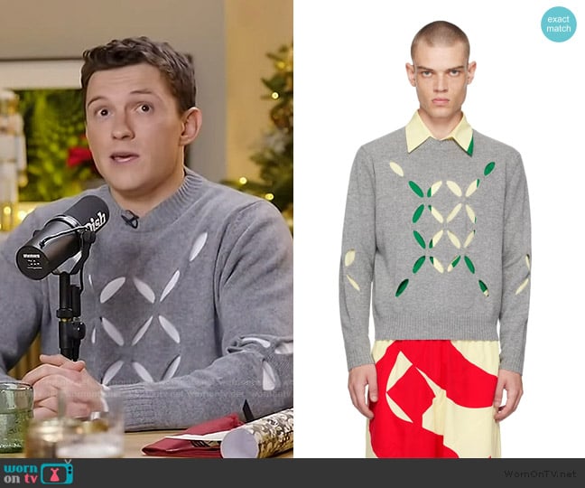 Tom Holland’s gray laser cutouts sweater on Today