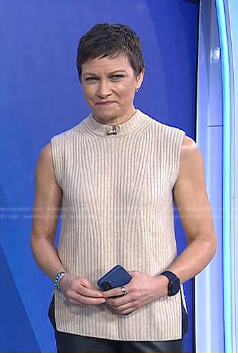 Stephanie’s beige ribbed sleeveless sweater on Today