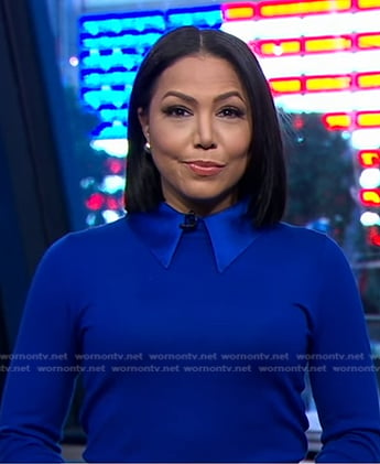 Stephanie’s blue collared sweater on Good Morning America