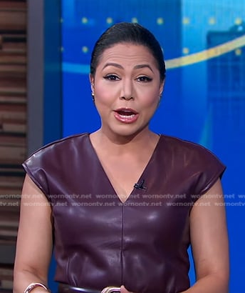 Stephanie's brown v-neck leather top on Good Morning America