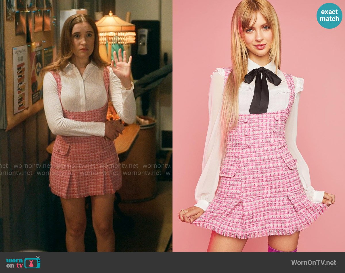 Sugar Thrillz Secret Crush Tweed Pinafore Dress worn by Kacey (Gracie Lawrence) on The Sex Lives of College Girls