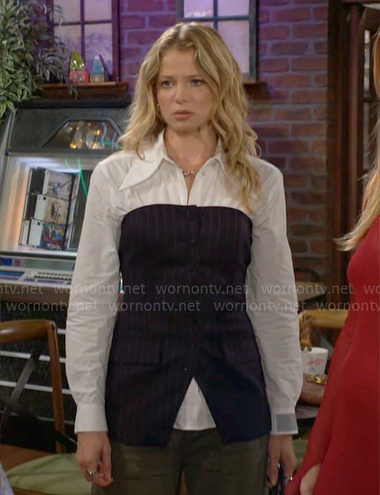 Summer’s pinstripe strapless top and white shirt on The Young and the Restless