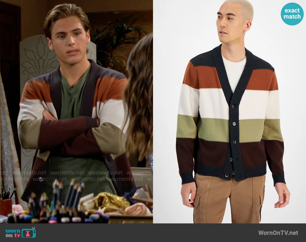 Sun + Stone Charles Colorblocked Button-Front Cardigan Sweater worn by Will Spencer (Crew Morrow) on The Bold and the Beautiful