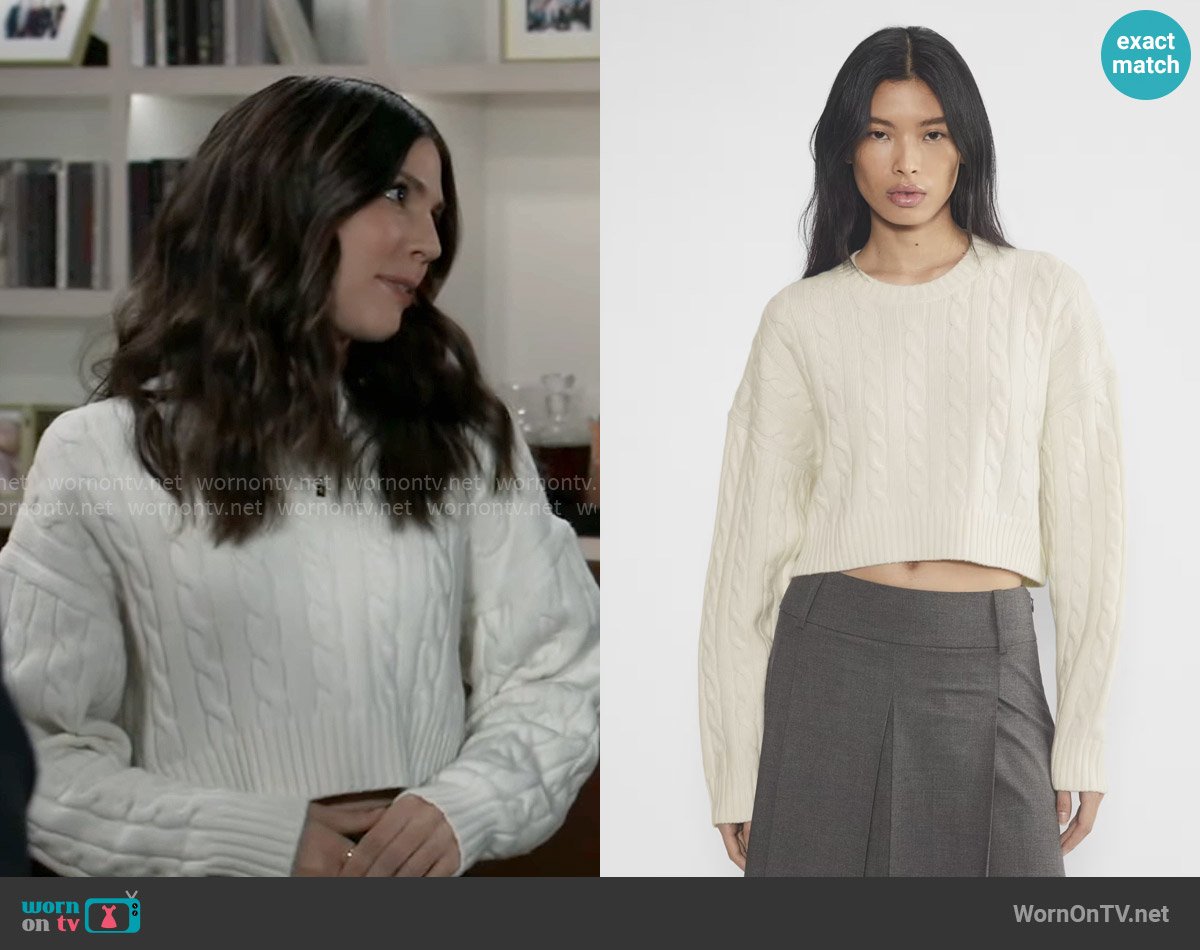 Sunday Best at Aritzia Peggy Cropped Sweater in Winter White worn by Kristina Corinthos-Davis (Kate Mansi) on General Hospital