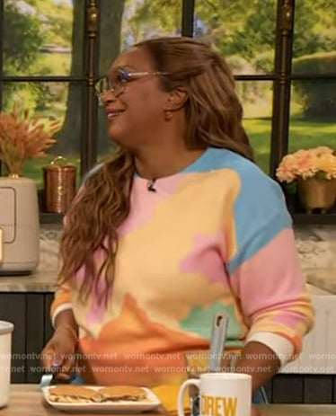 Sunny Anderson’s abstract print sweater on The Drew Barrymore Show