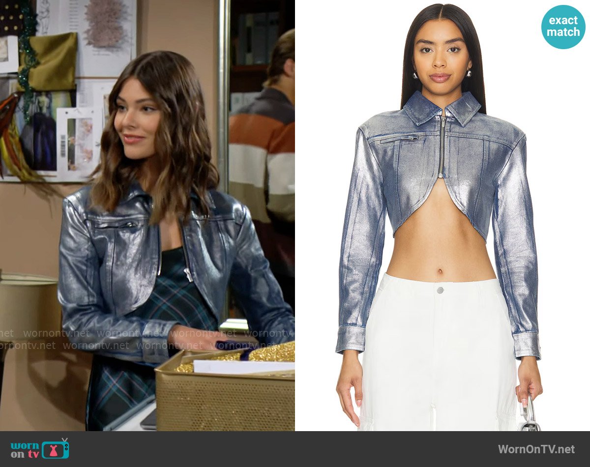 Superdown Uma Jacket in Silver worn by Electra Forrester (Laneya Grace) on The Bold and the Beautiful