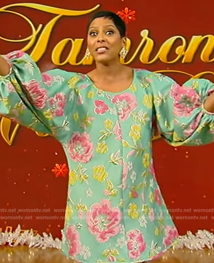 Tamron’s floral embroidered mini dress on Tamron Hall Show