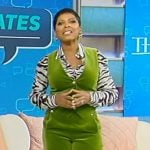 Tamron’s green velvet vest and pants on Tamron Hall Show