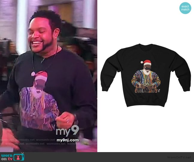 Jawn’s Biggie graphic Christmas sweater on Sherri