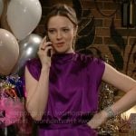 Tessa’s purple satin draped blouse and pants set on The Young and the Restless