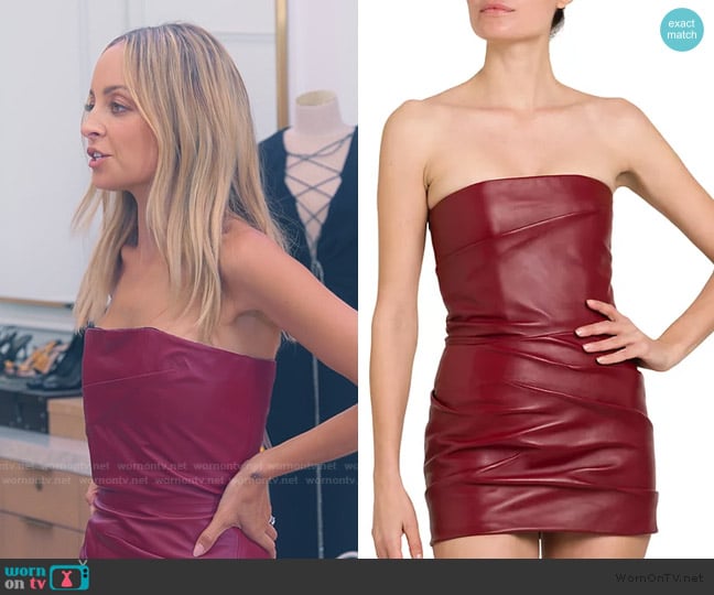 Nicole’s maroon leather strapless mini dress on The Encore