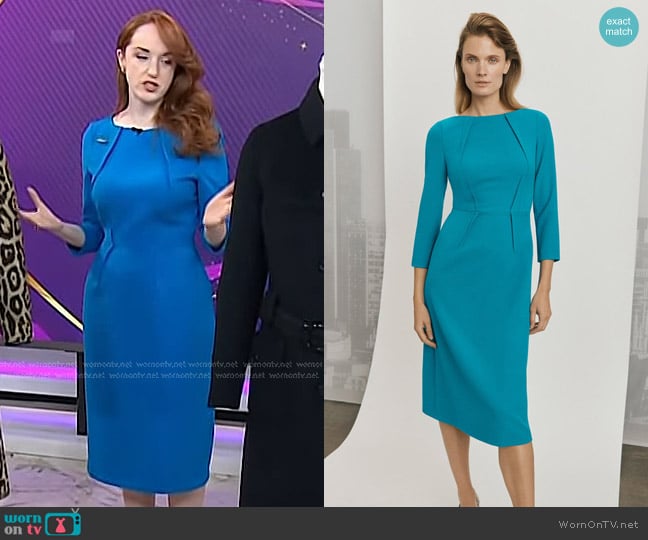 The Fold Maybury Dress in Vivid Turquoise Sculpt Stretch Crepe worn by Lucy Bishop on Today