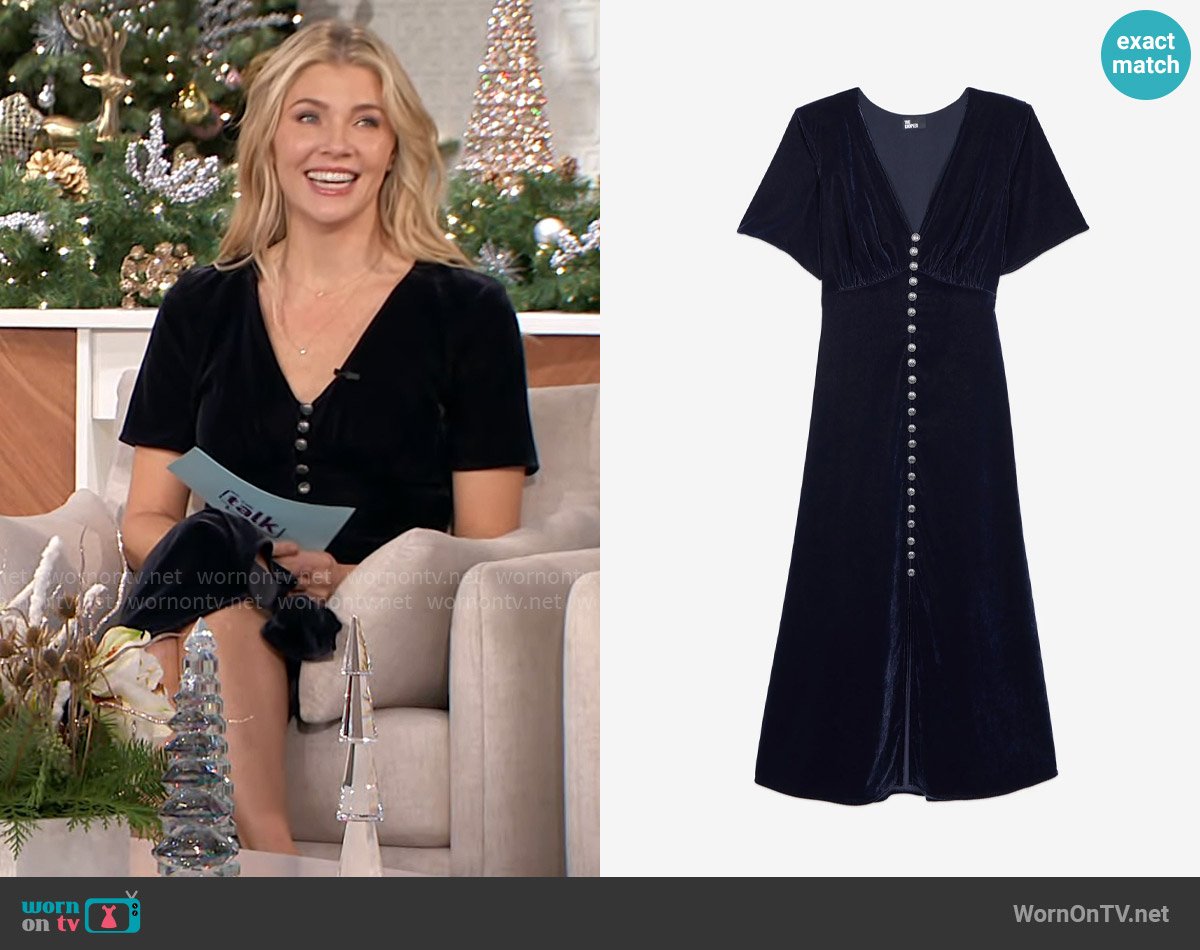 The Kooples Long navy blue velvet dress worn by Amanda Kloots on The Talk