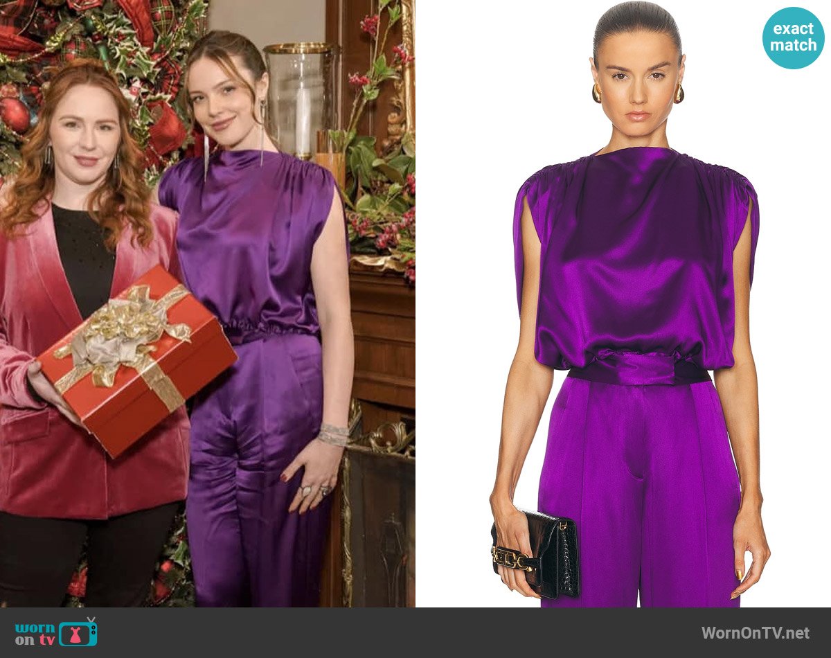 The Sei Draped Top in Eggplant worn by Tessa Porter (Cait Fairbanks) on The Young and the Restless