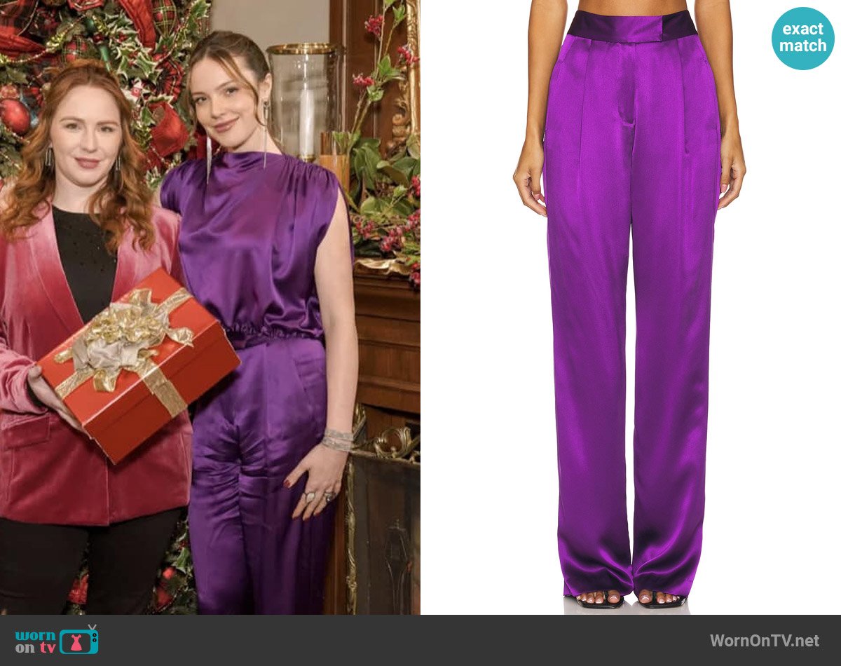 The Sei Wide Leg Trouser in Eggplant worn by Tessa Porter (Cait Fairbanks) on The Young and the Restless