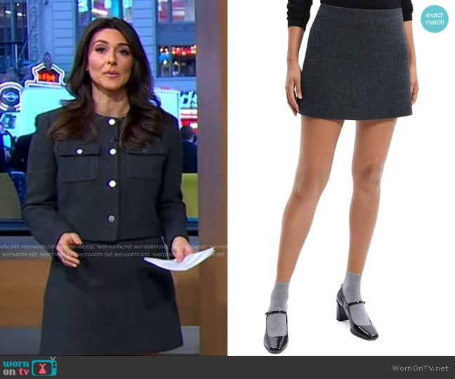 Theory Plush Tweed Miniskirt in Charcoal Melange worn by Erielle Reshef on Good Morning America