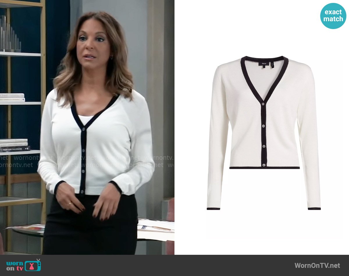 Theory Tipped Cardigan worn by Natalia (Eva LaRue) on General Hospital