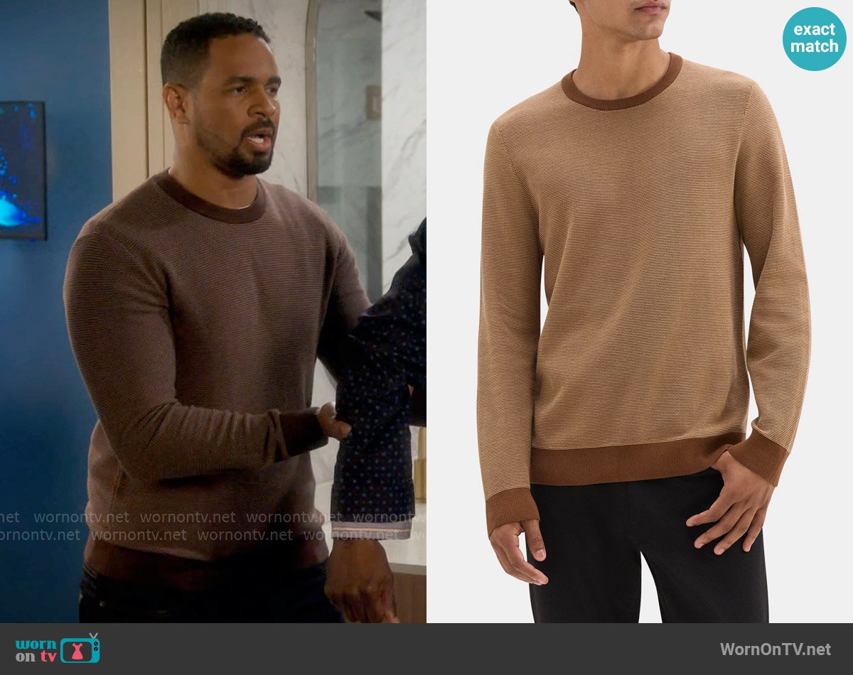 Theory Crewneck Sweater in Warm Chestnut/Tigers Eye worn by Damon (Damon Wayans Jr.) on Poppas House