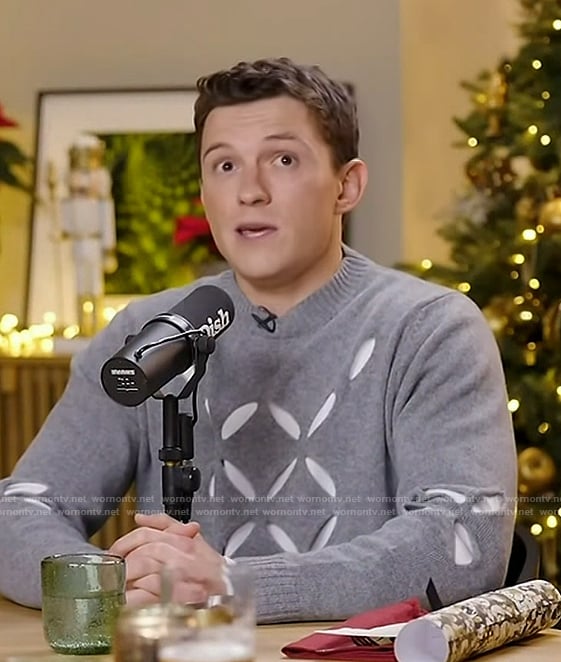 Tom Holland’s gray laser cutouts sweater on Today