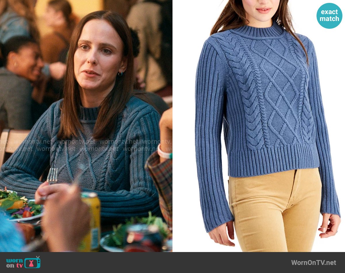 Tommy Hilfiger Cable-Knit Mock-Neck Sweater worn by Kimberly Finkle (Pauline Chalamet) on The Sex Lives of College Girls