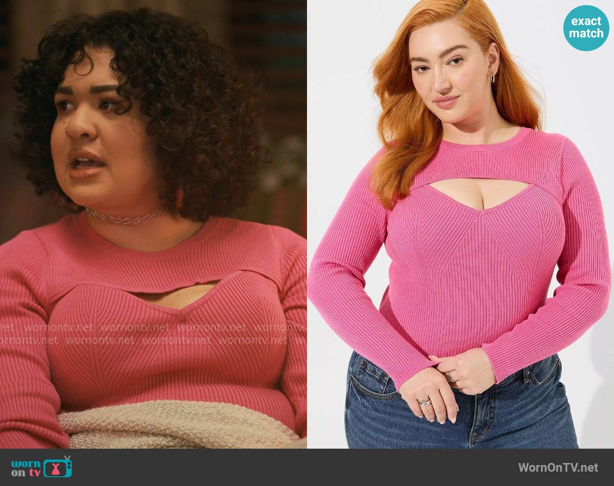 Torrid Fitted Pullover Sweater in Gin Fizz worn by Lila Flores (Ilia Isorelýs Paulino) on The Sex Lives of College Girls