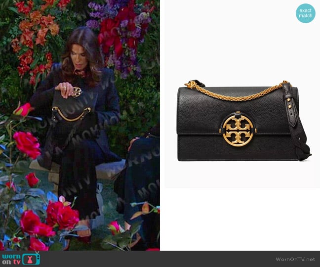 Tory Burch Miller Shoulder Bag in Black Leather Medium worn by Hope Williams (Kristian Alfonso) on Days of our Lives