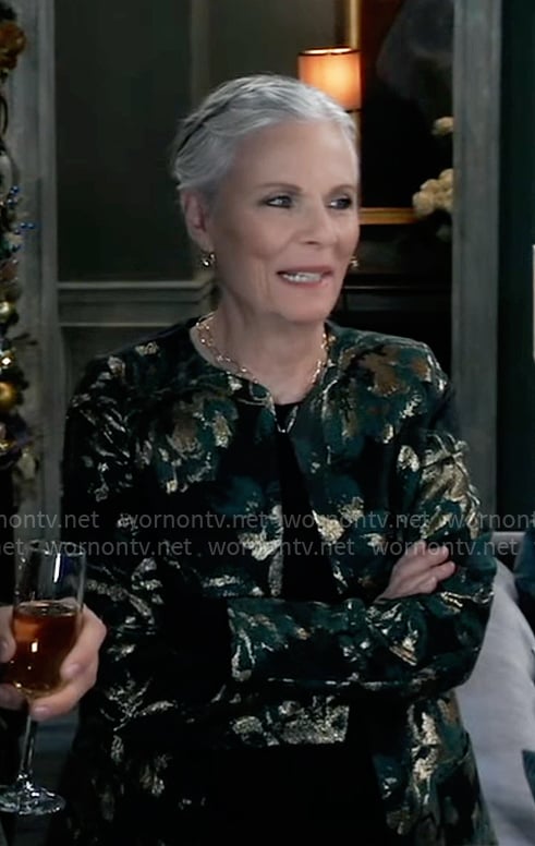 Tracy’s green jacquard jacket on General Hospital