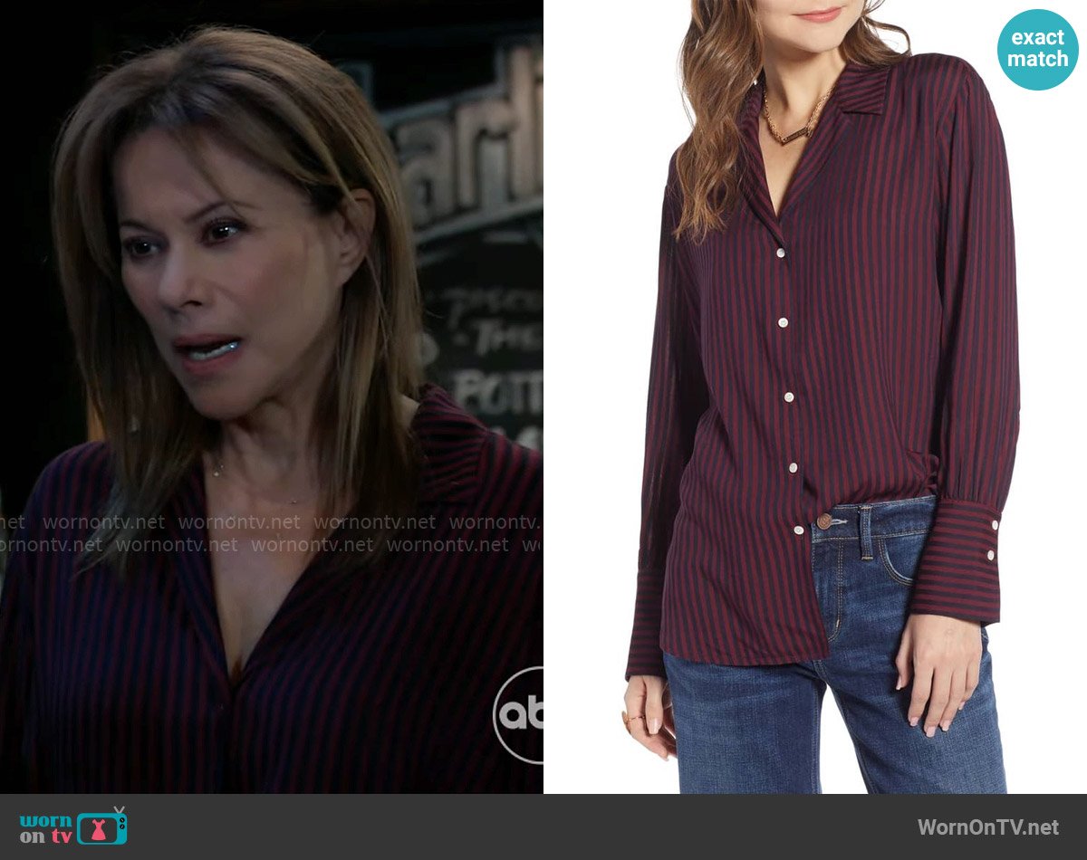 Treasure & Bond Blouson Stripe Boyfriend Shirt worn by Alexis Davis (Nancy Lee Grahn) on General Hospital