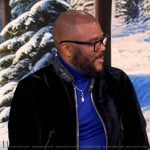 Tyler Perry’s black velvet bomber jacket on The View