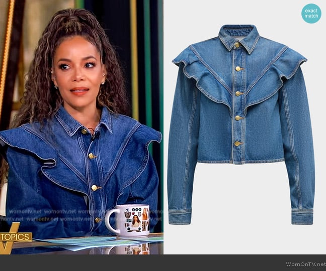 Ulla Johnson The Mathilde Ruffled Denim Jacket worn by Sunny Hostin on The View