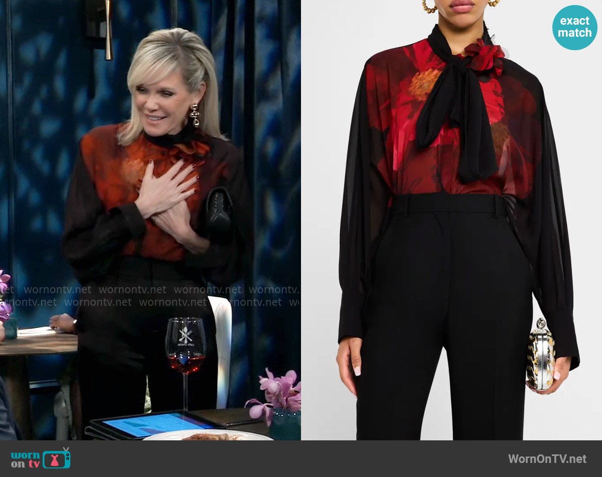 Ava’s black and red floral blouse on General Hospital