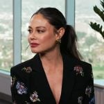 Vanessa Lachey’s black embellished blazer dress on E! News