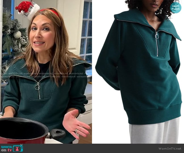 Wornontv: Lori’s Green Ribbed Half Zip Sweater On Good Morning America 