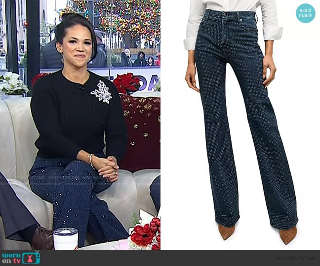 Veronica Beard Crosbie Embellished High-Rise Wide-Leg Jeans worn by Laura Jarrett on Today