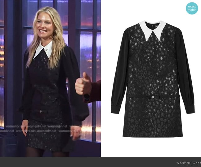 Versace Leopard Long Sleeve Jacquard Minidress worn by Ali Larter on The Kelly Clarkson Show