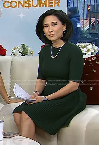 Vicky's green ribbed skater dress on Today