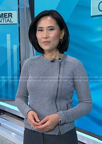 Vicky's grey knit sweater zip jacket on Today