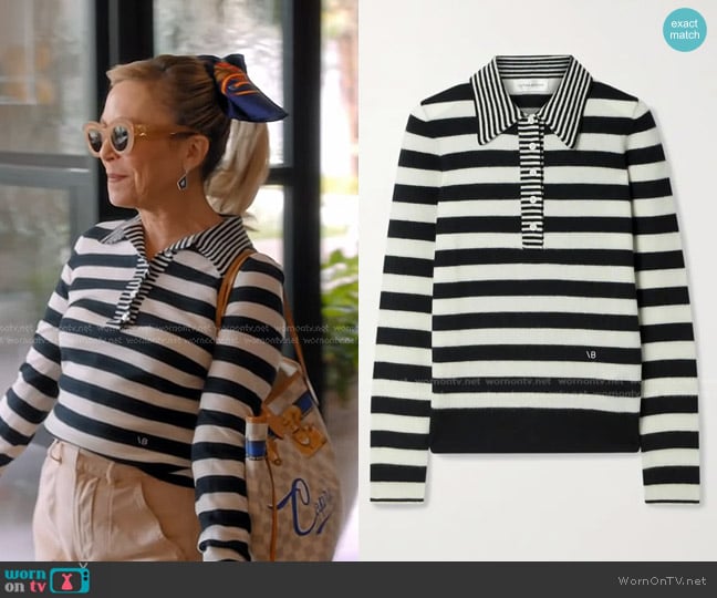 Victoria Beckham Striped Wool and Cashmere-blend Sweater worn by Sutton Stracke on The Real Housewives of Beverly Hills