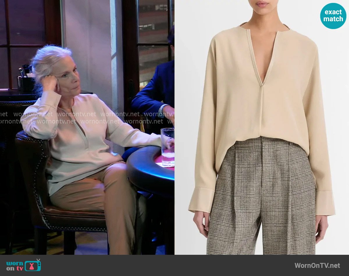 Vince Faux Leather Trim Dolman Sleeve Top in Dark Ivory worn by Tracy Quartermaine (Jane Elliot) on General Hospital