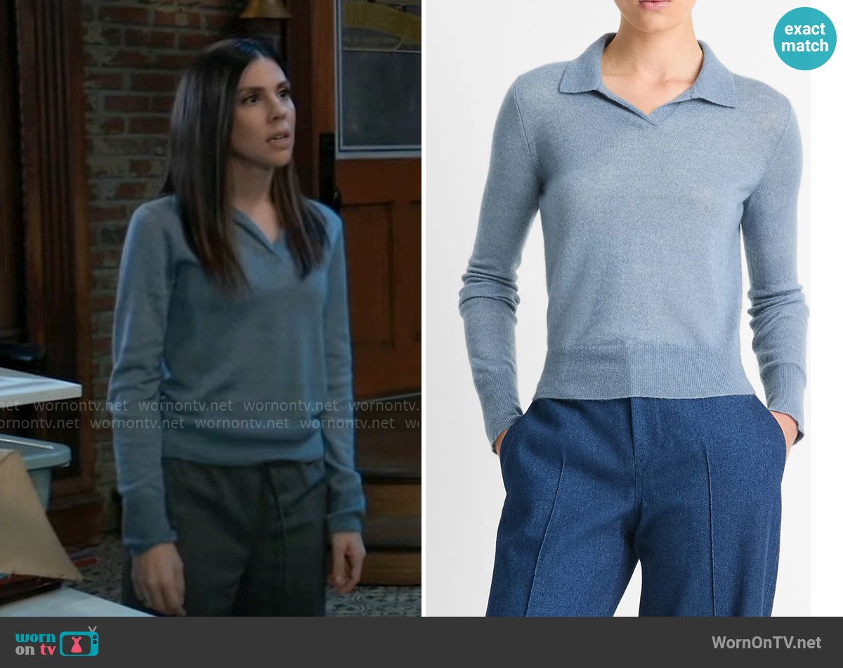 Kristina’s blue polo sweater on General Hospital