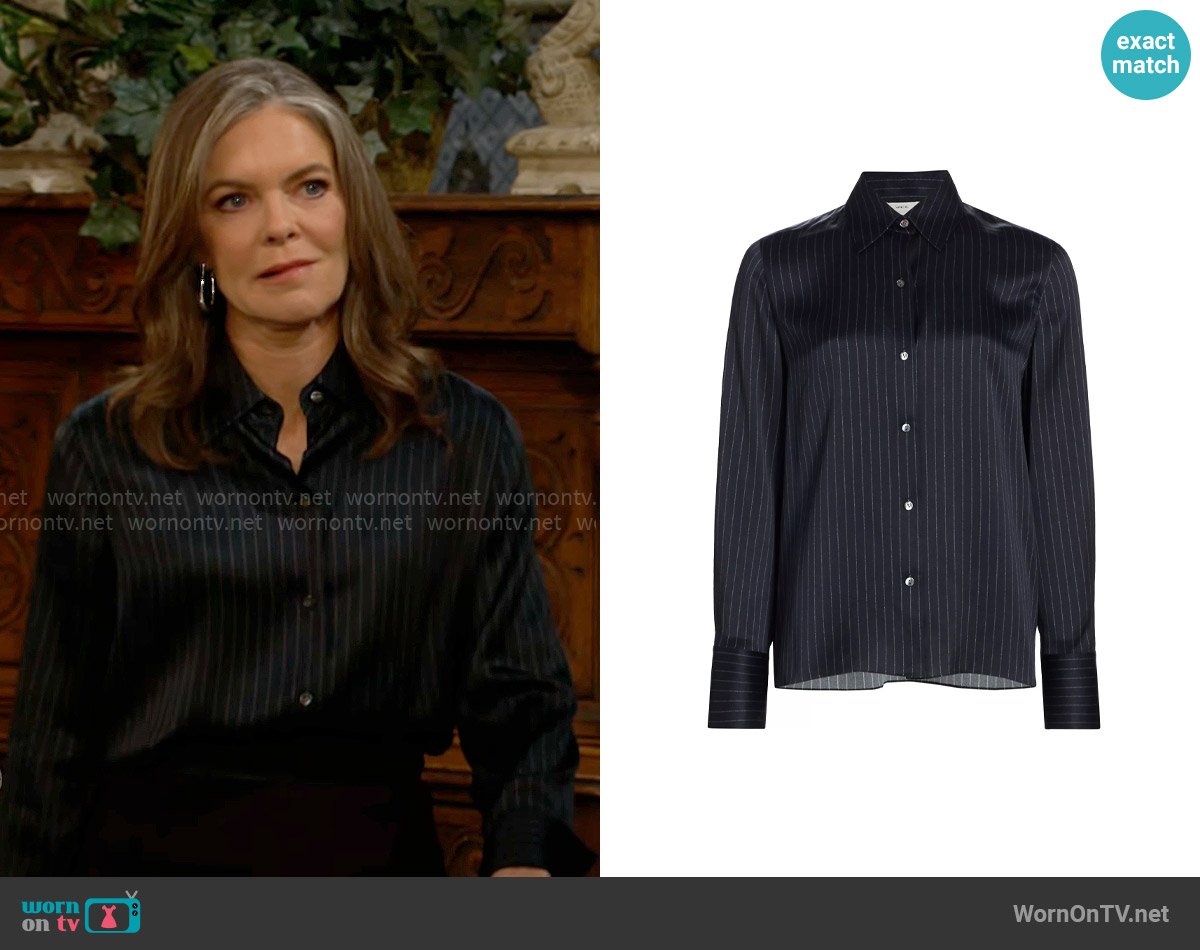 Vince Pinstriped Silk Blouse worn by Diane Jenkins (Susan Walters) on The Young and the Restless