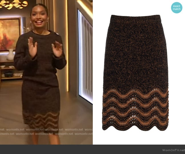 Wales Bonner Chord Knit Wool-Cotton Midi Skirt worn by Yara Shahidi on The Drew Barrymore Show